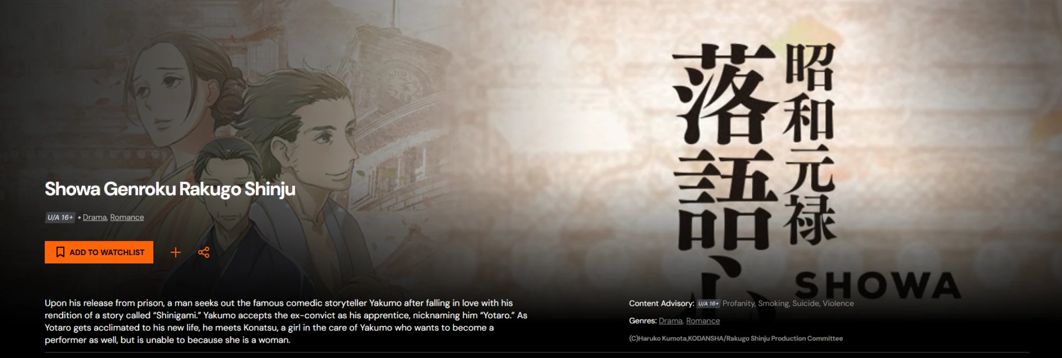 Shouwa Genroku Rakugo Shinjuu where to watch